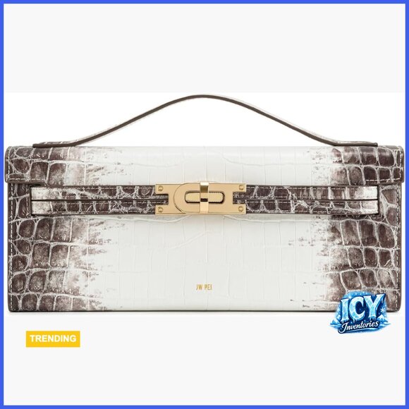 Croc-Embossed Vegan Leather Structured Top Handle Bag with Gold Hardware